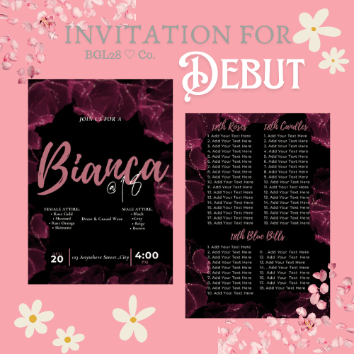 EDITABLE Black Debut Invitation Template by cladesigns Raket.PH