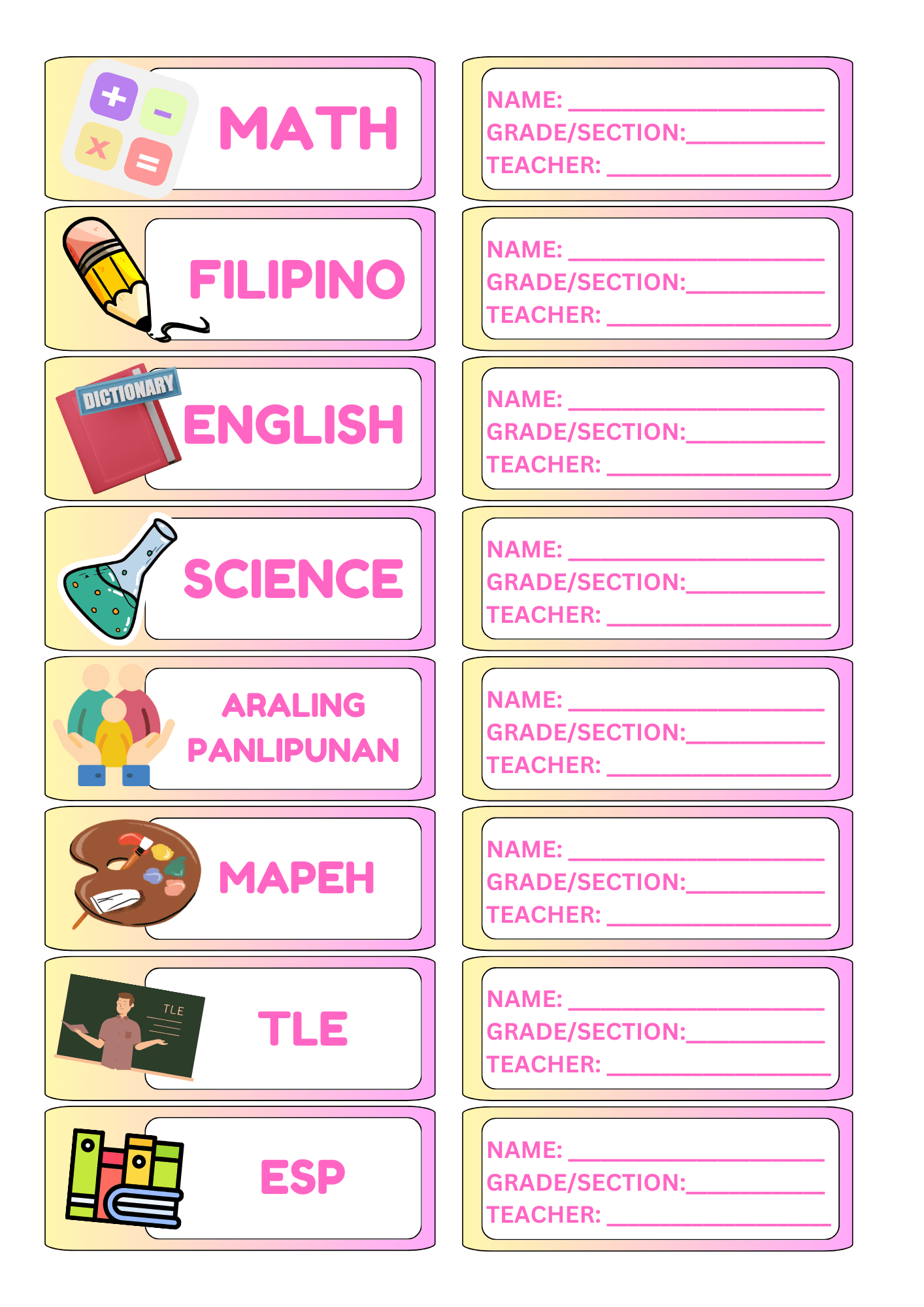 School Subject Labels by jsprintingservices11 - Raket.PH for Classroom Subject Labels Free Printable