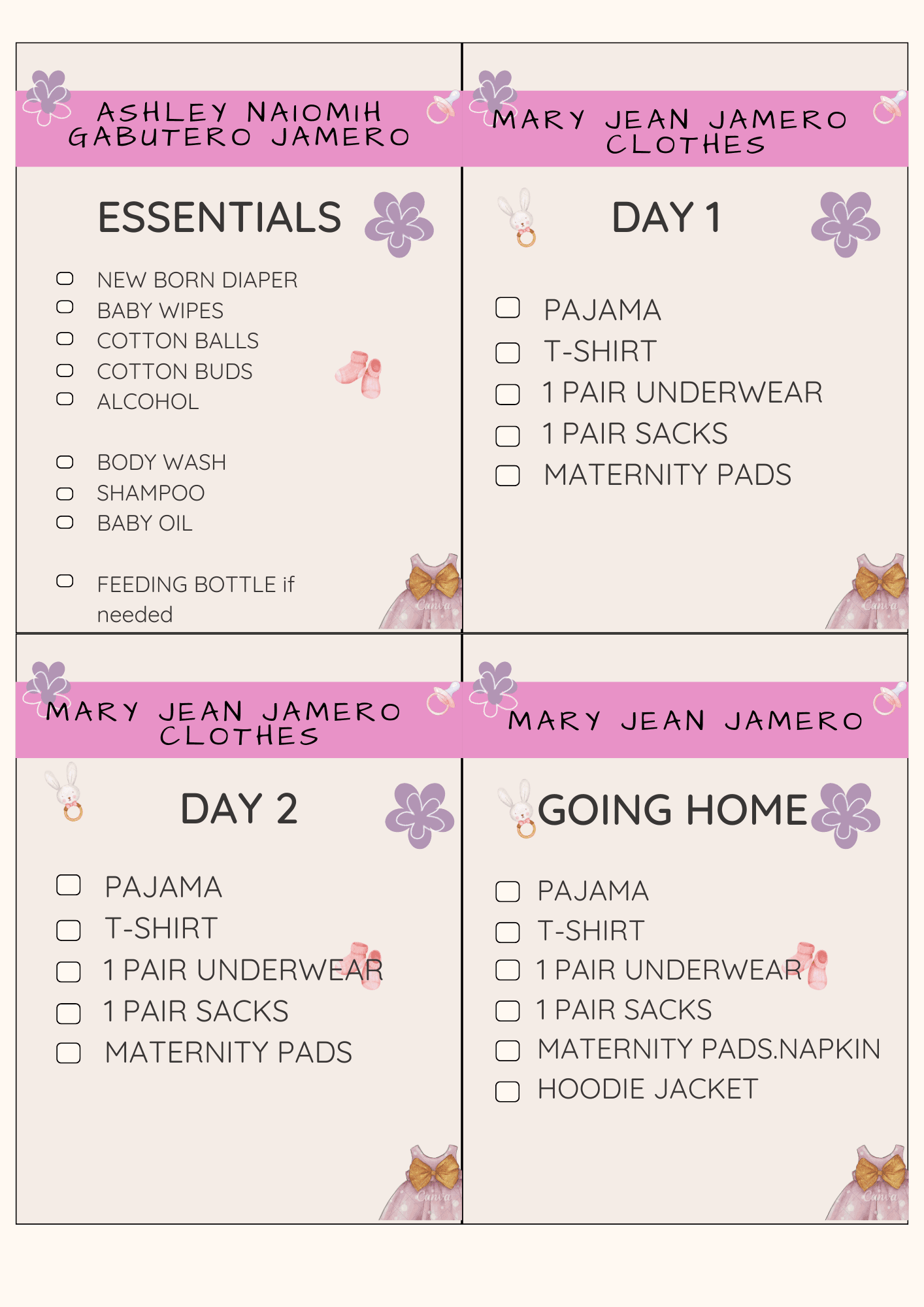 Printable Hospital Bag Essentials For Baby And Mom Printable