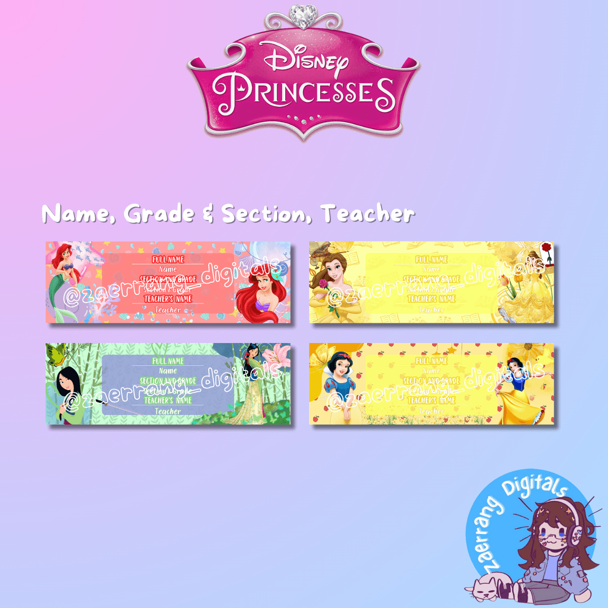 Personalized Notebook Label Tag Sticker Template - Disney Princess Theme by zaerrang - Raket.PH personalized-notebook-label-tag-sticker-template-disney-princess-theme-by-zaerrang-raket-ph