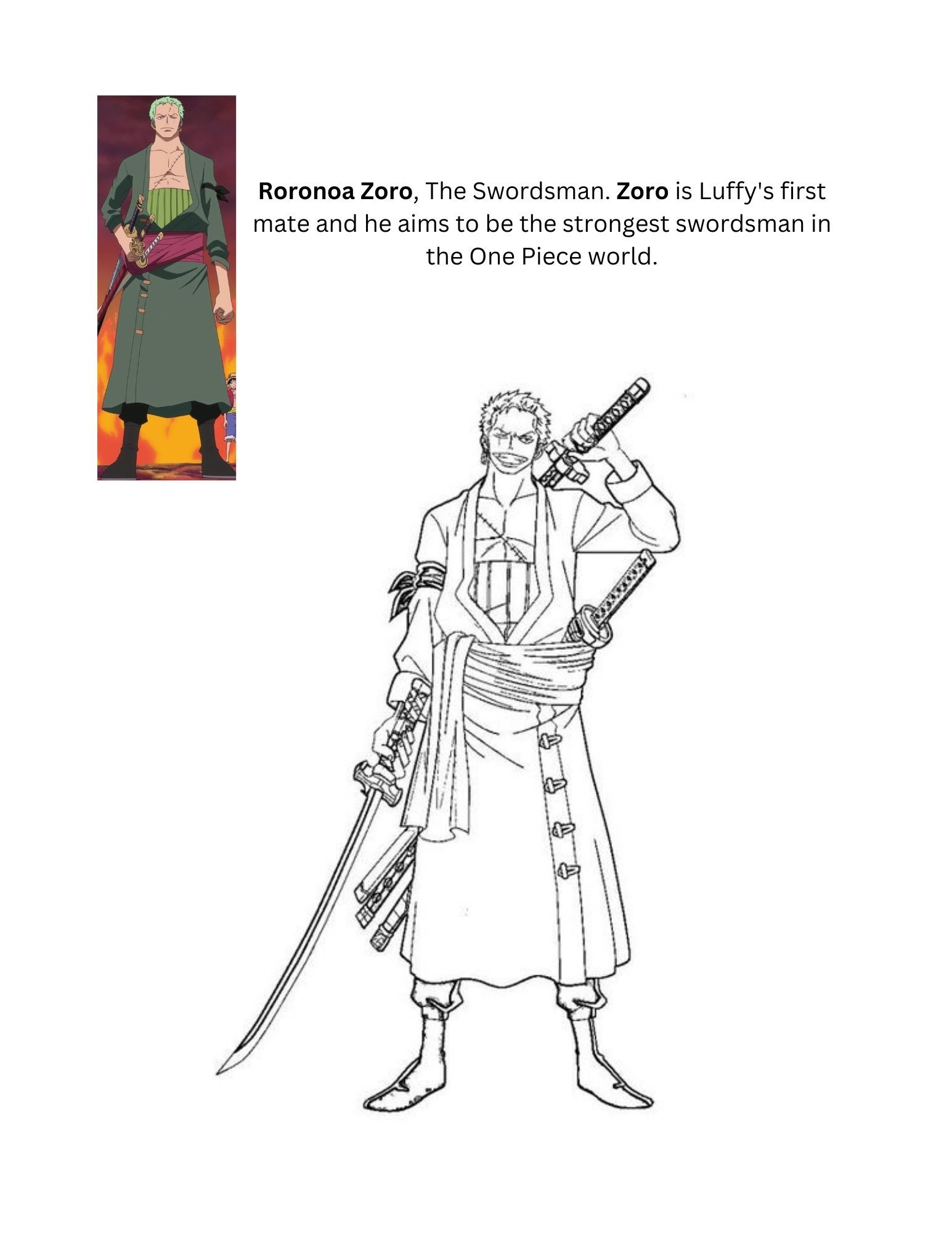 zoro one piece coloring page