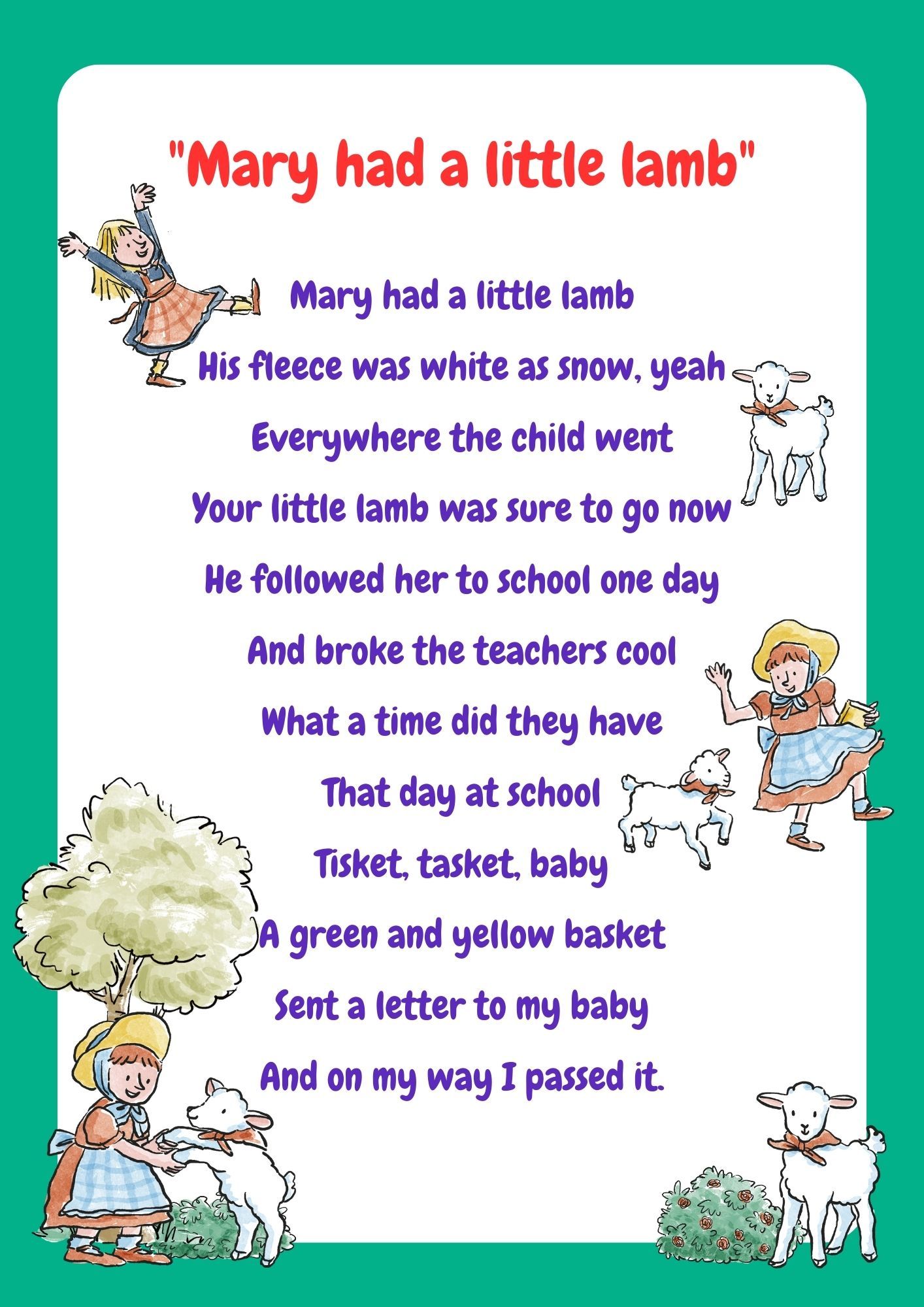 Free Printable Nursery Rhymes Lyrics FREE Printables