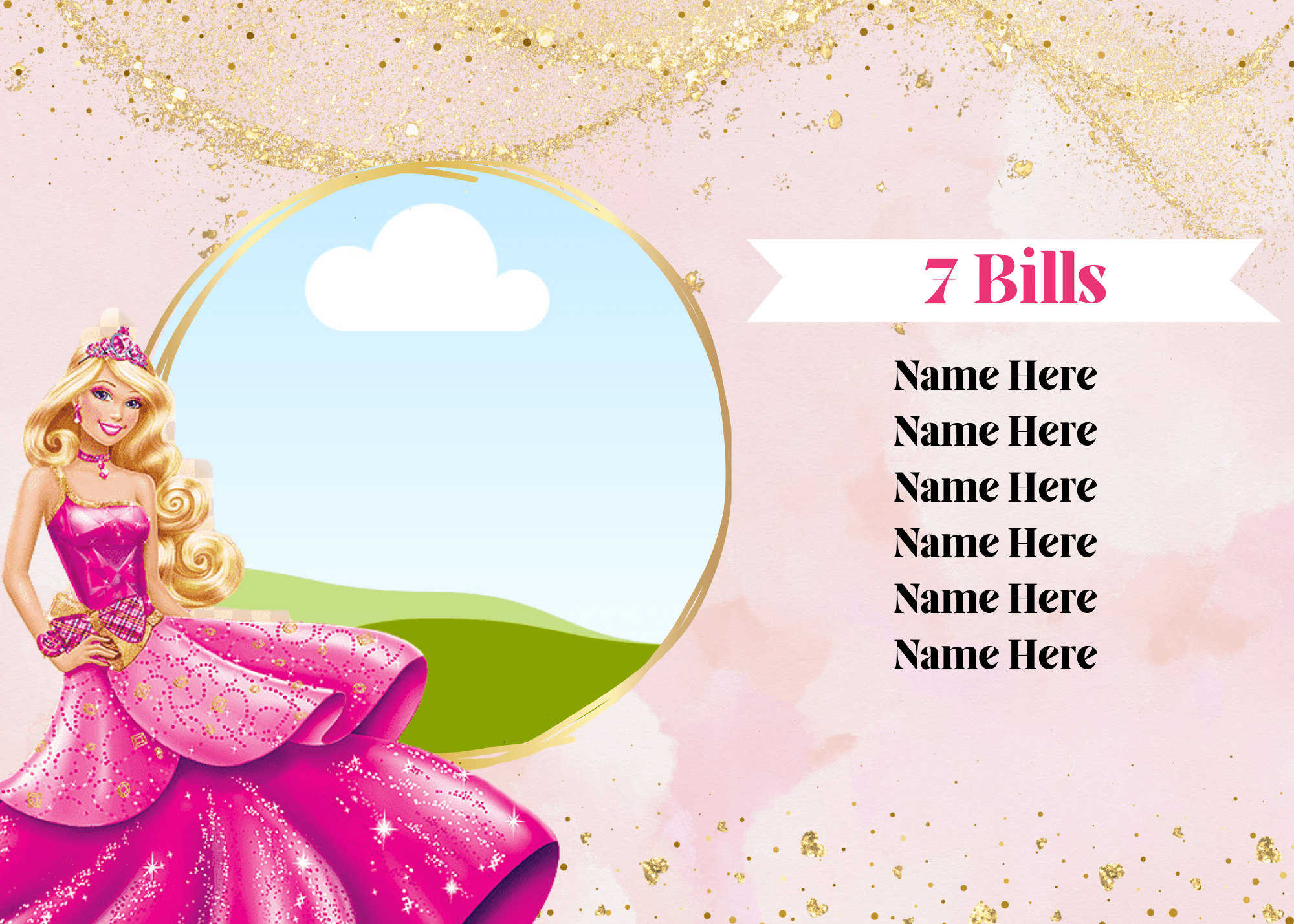 Printable Barbie 7th Birthday party invitation template by roucmella Raket.PH