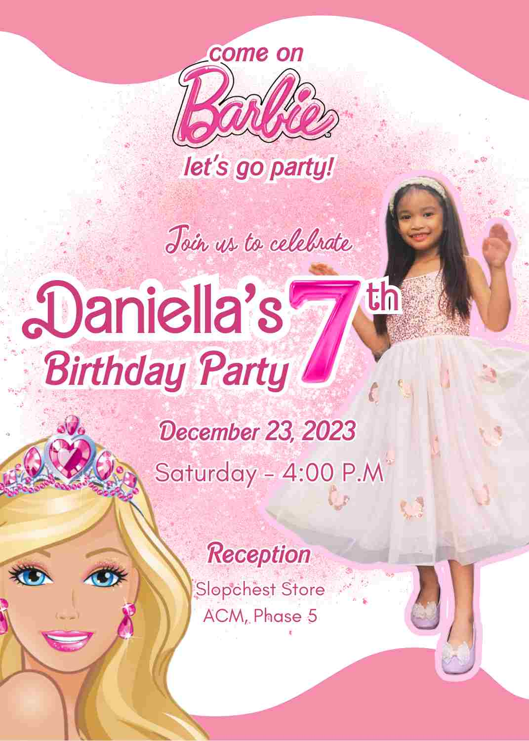 Barbie 7th birthday invitation online