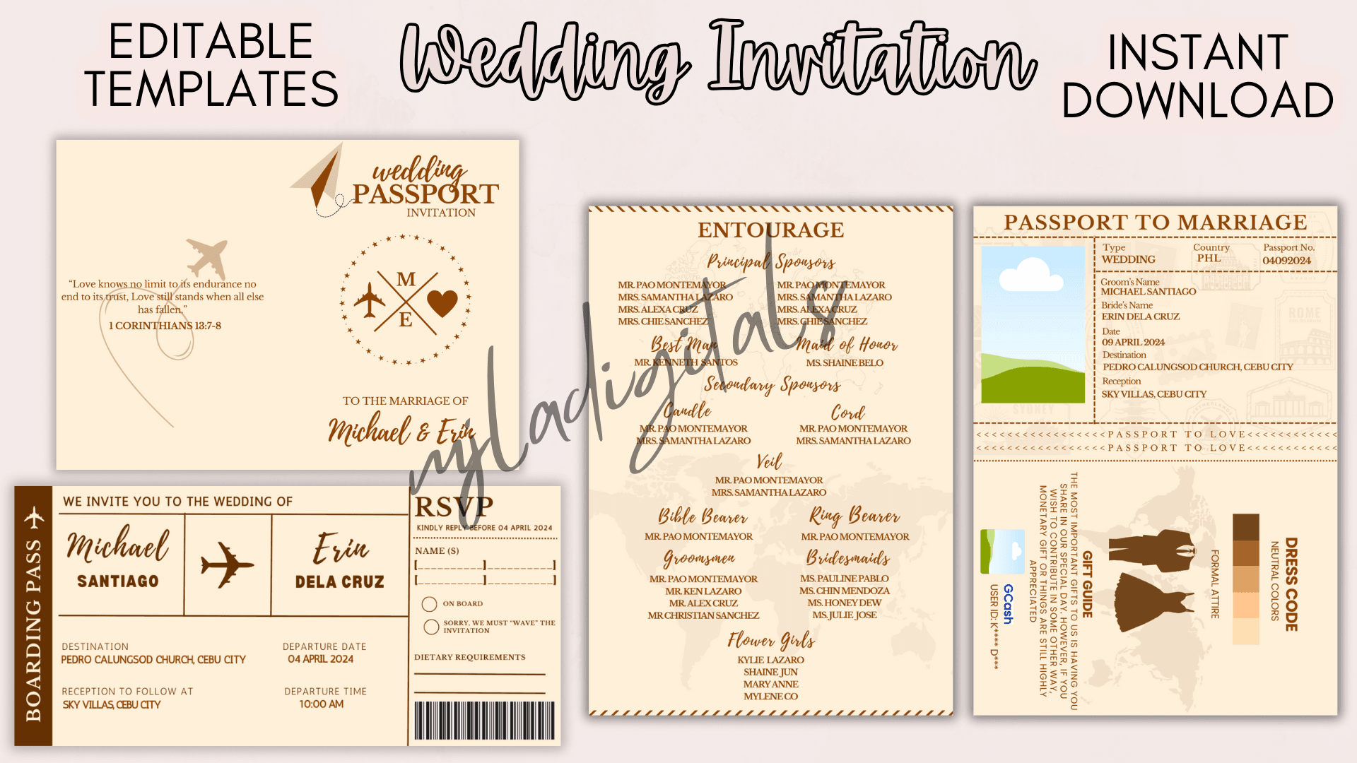 Passport Wedding Invitation (Brown) Editable Canva Template by mjladigitals - Raket.PH for Free Printable Passport Birthday Invitation Template