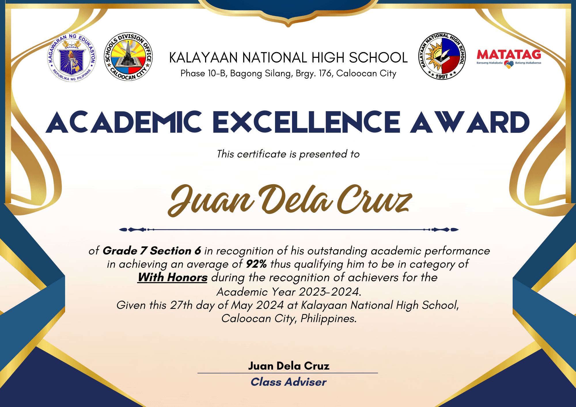 Certificate Of Excellence Tagalog Template
