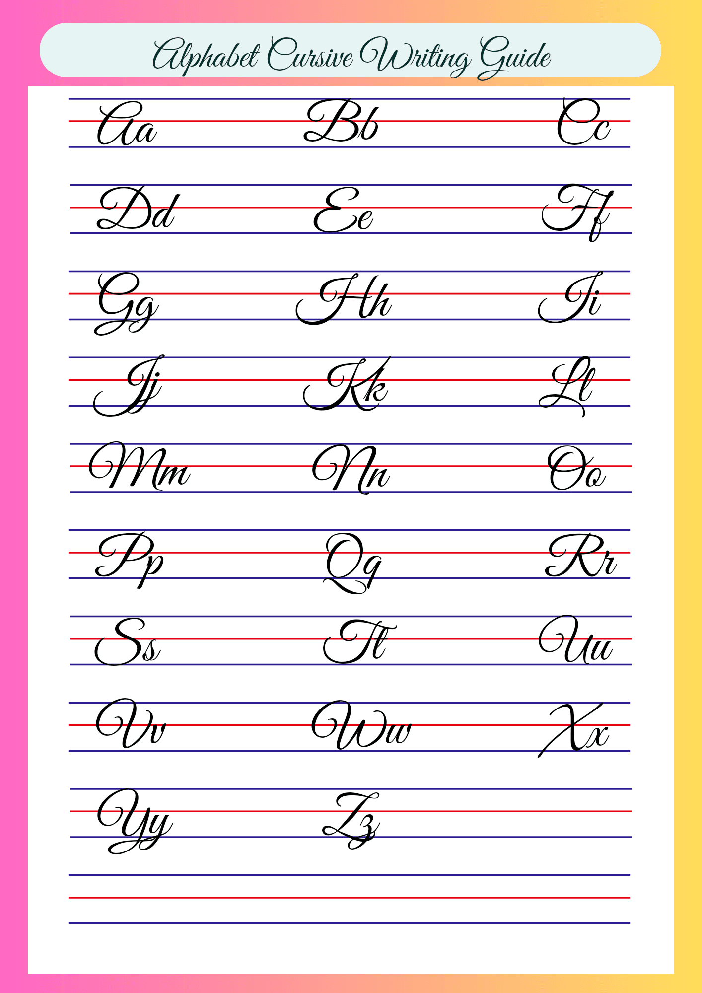 A In Cursive Writing