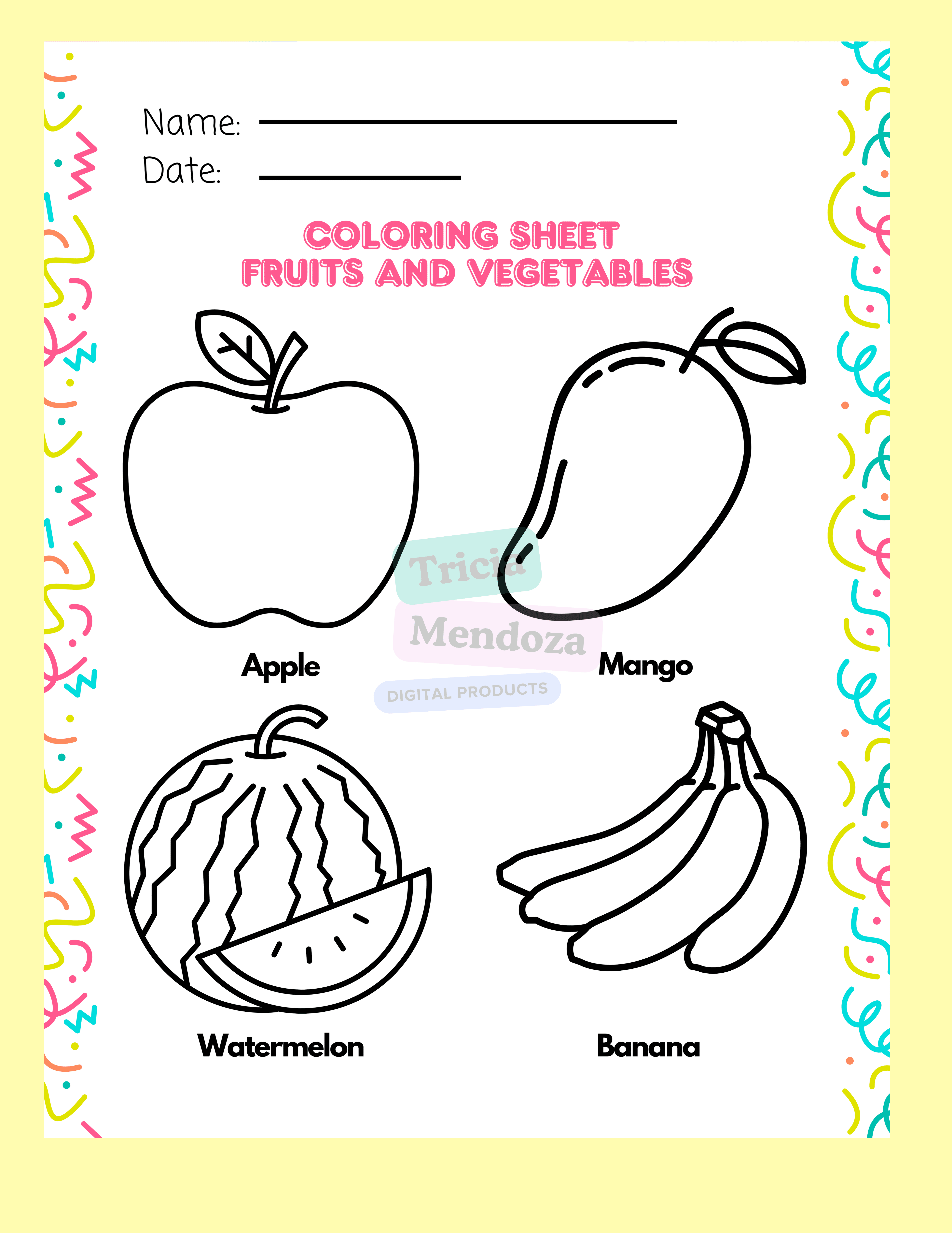 Fruits And Vegetables Coloring Sheets