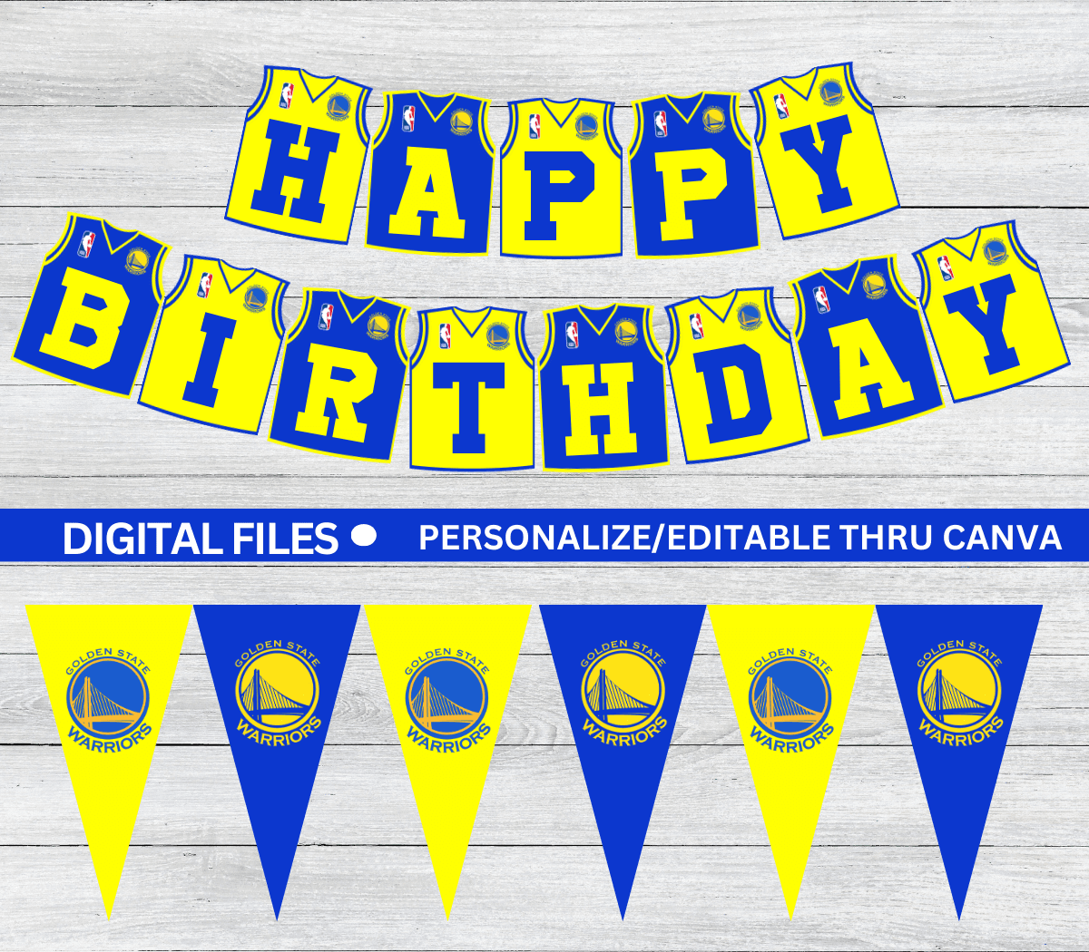 Golden State Warriors Basketball Happy birthday banner backdrop for birthday GSW banner by hpartyideasdigital - Raket.PH for Free Printable Golden State Warriors Birthday Invitations
