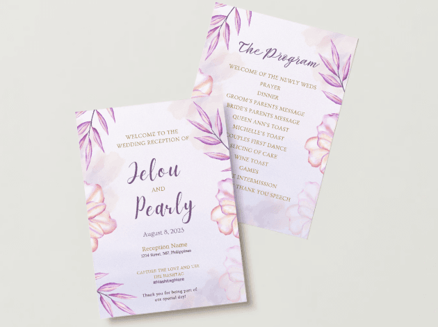 Pink And Purple Wedding Program Templates