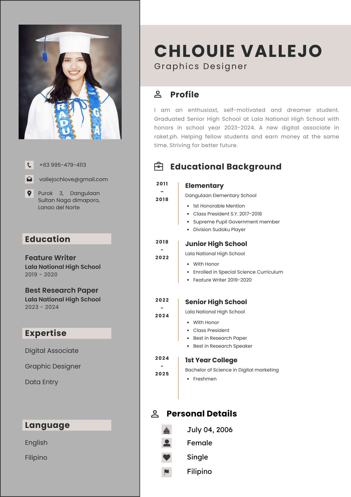 Example Of Resume For Fresh Graduate