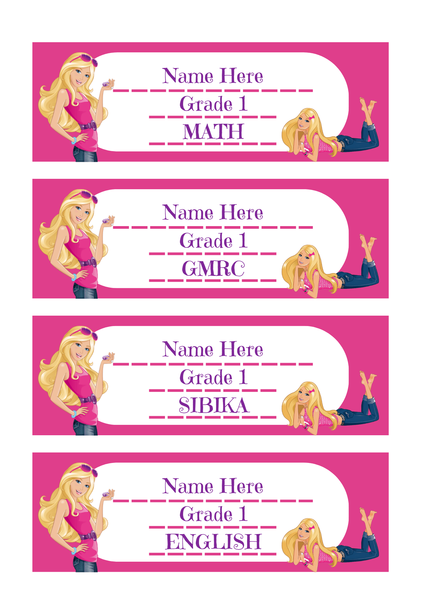 Barbie name stickers for school books online