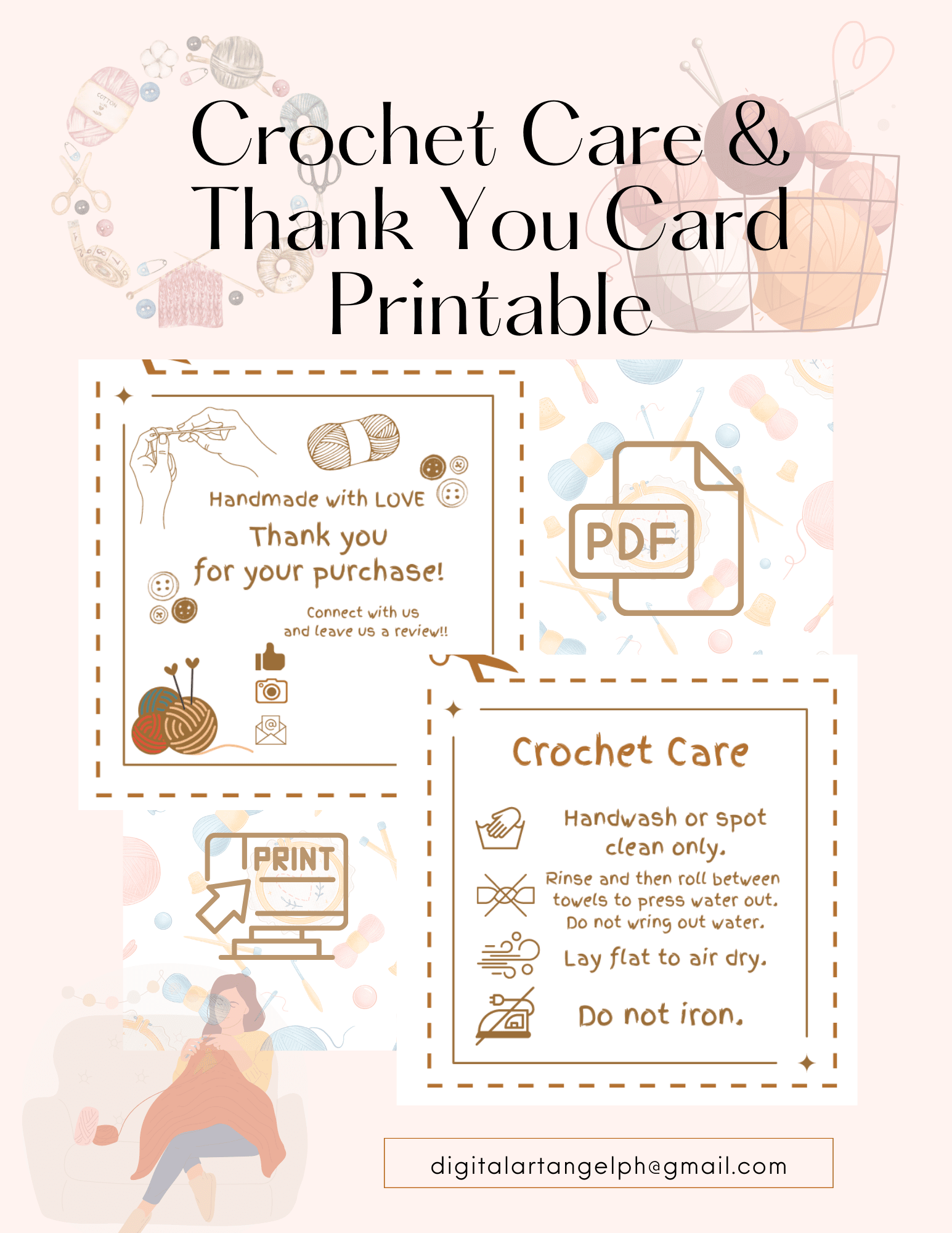 Crochet Care Card Instruction and Crochet Thank You Card by digitalartangelph - Raket.PH for Crochet Care Instructions Printable Free
