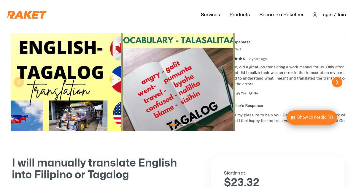 I will manually translate English into Filipino or Tagalog by matojoan3