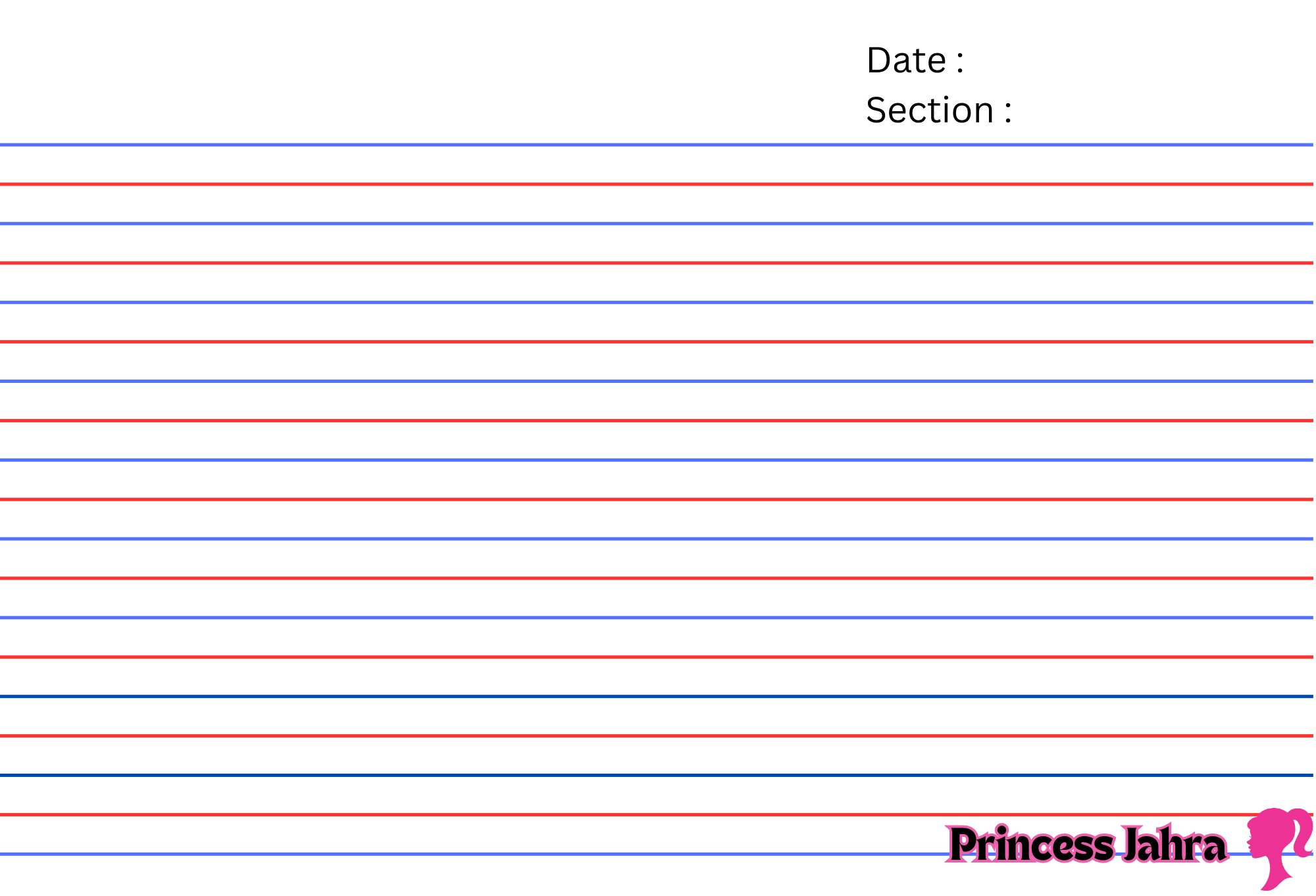 Red And Blue Lined Handwriting Paper Printable