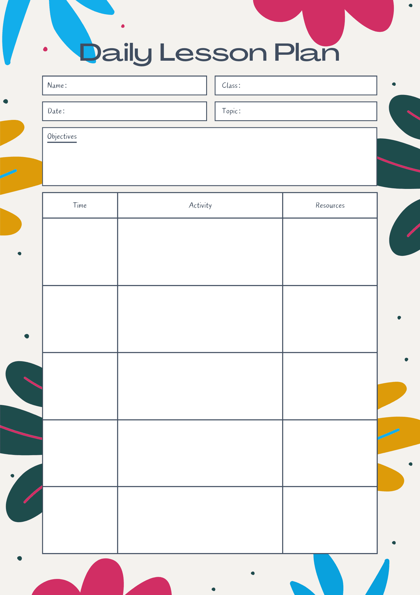 Free Printable Daily Lesson Plan Template - FREE Templates