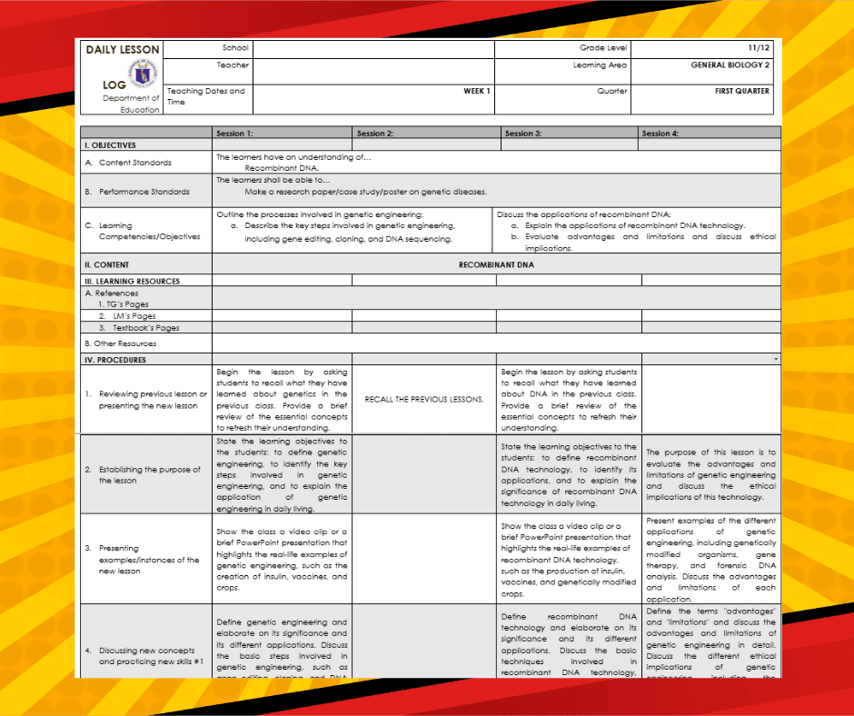 Biology Lesson Plan High School Philippines Lesson Plans