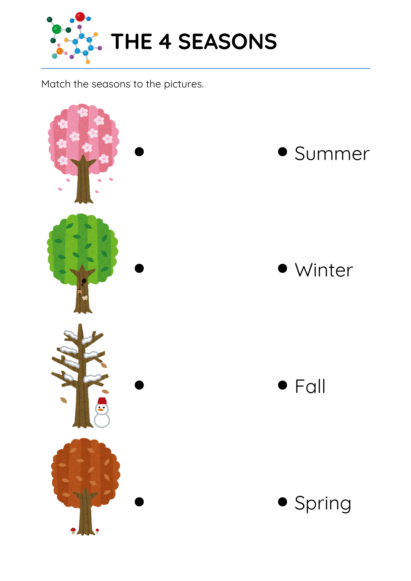 4 Seasons Matching Worksheet Four Seasons Matching Activity, Match The