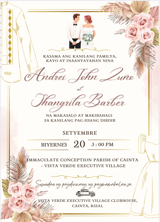 Pinoy Invitation Pinoy Wedding Invitation Wedding Invitation Layout Design (5x7),