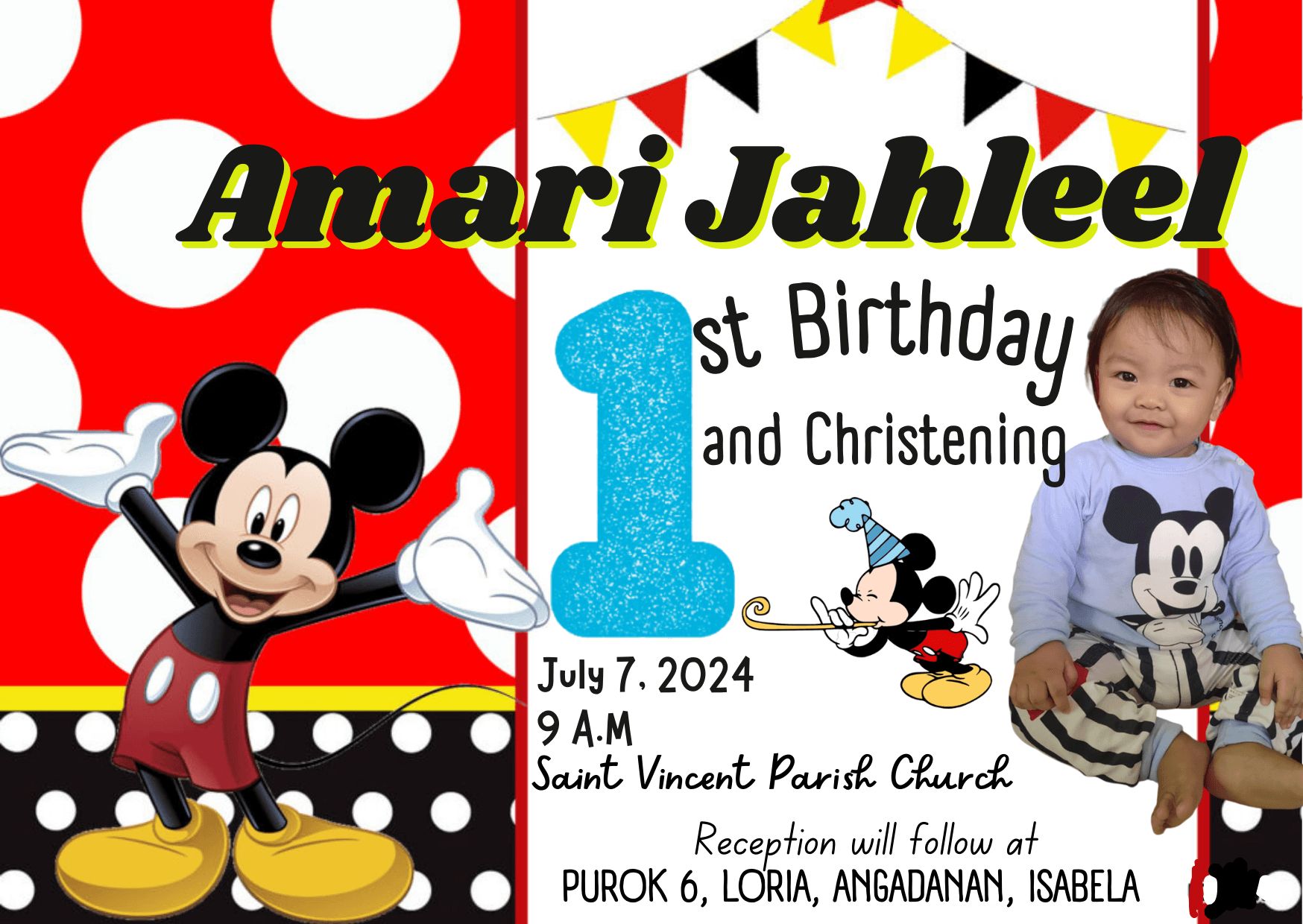 Mickey Mouse 1st Birthday Card Birthday Invitation Ecard Mickey Mouse
