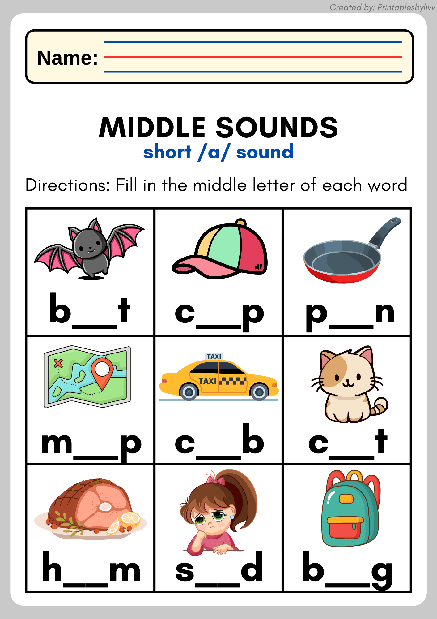 Middle Sound Worksheets For Kindergarten