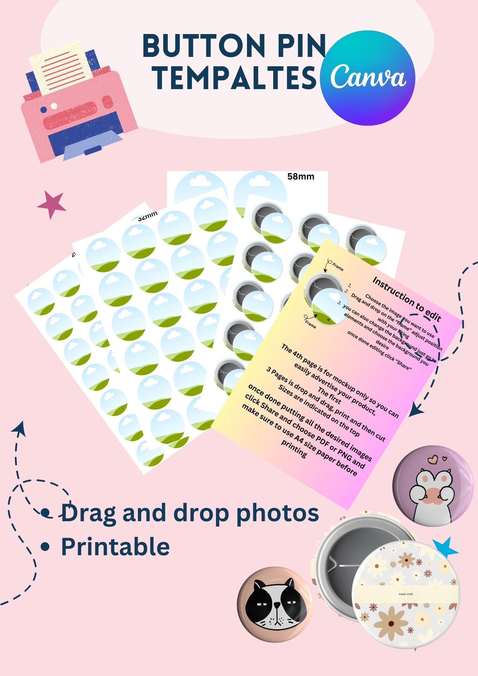 Button Pin Template by qintylerbartolome10 - Raket.PH for Free Printable Button Templates Pdf