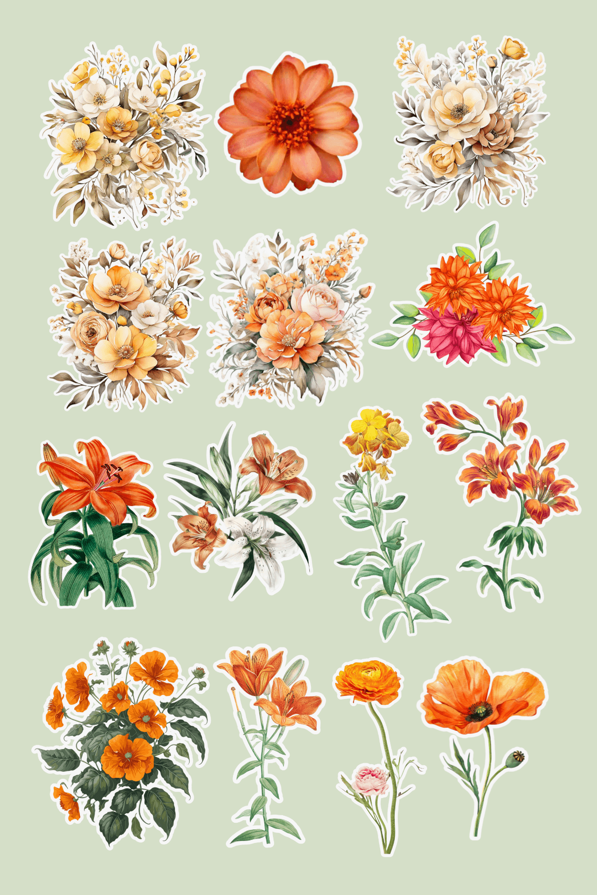 Colorful Vintage Flower Stickers- 7 pack by viennaz568