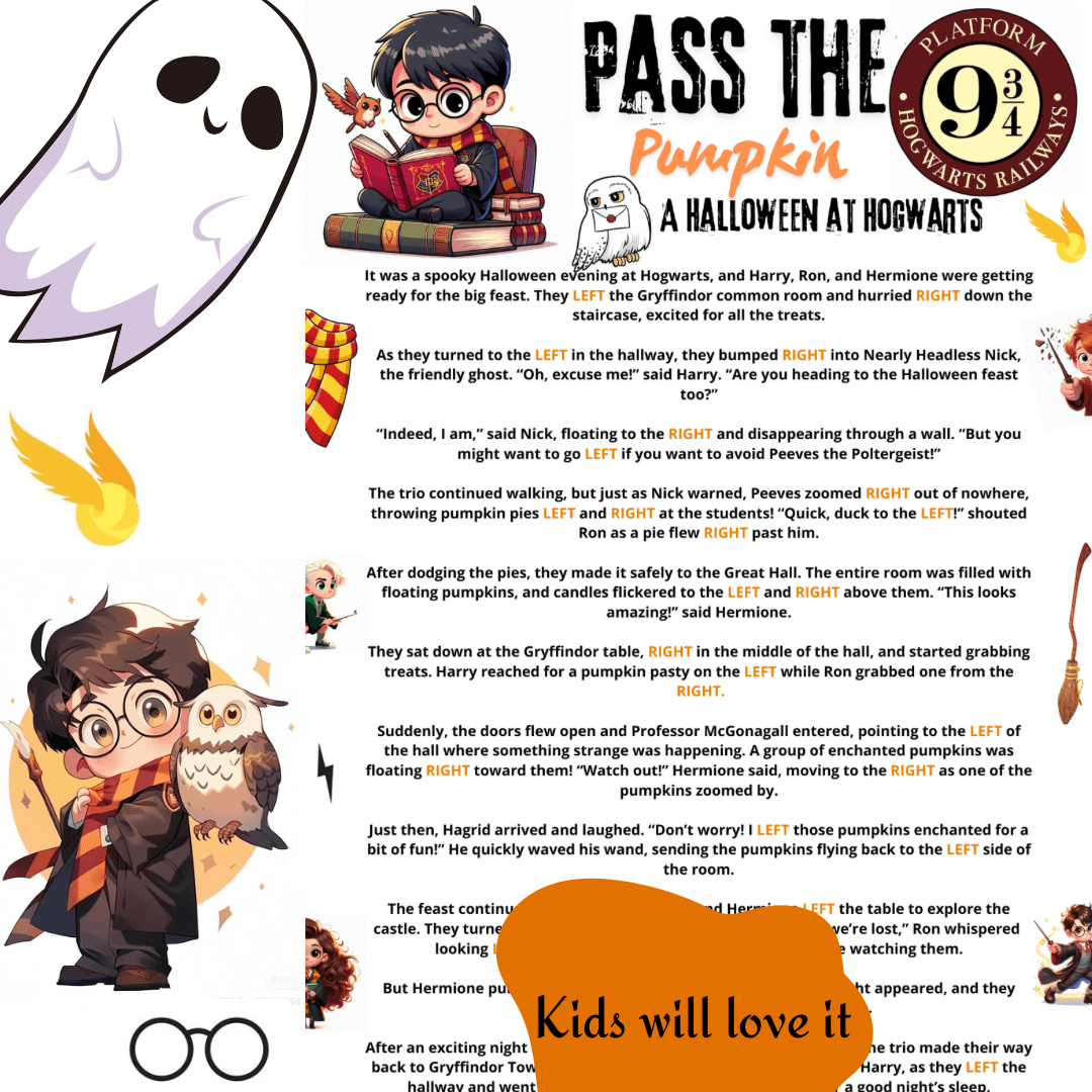 Pass the Pumpkin Halloween Game | Fun Printable for Spooky Parties | Left Right Game | HARRY POTTER by digi_future365 - Raket.PH for Halloween Left Right Game Free Printable Pdf