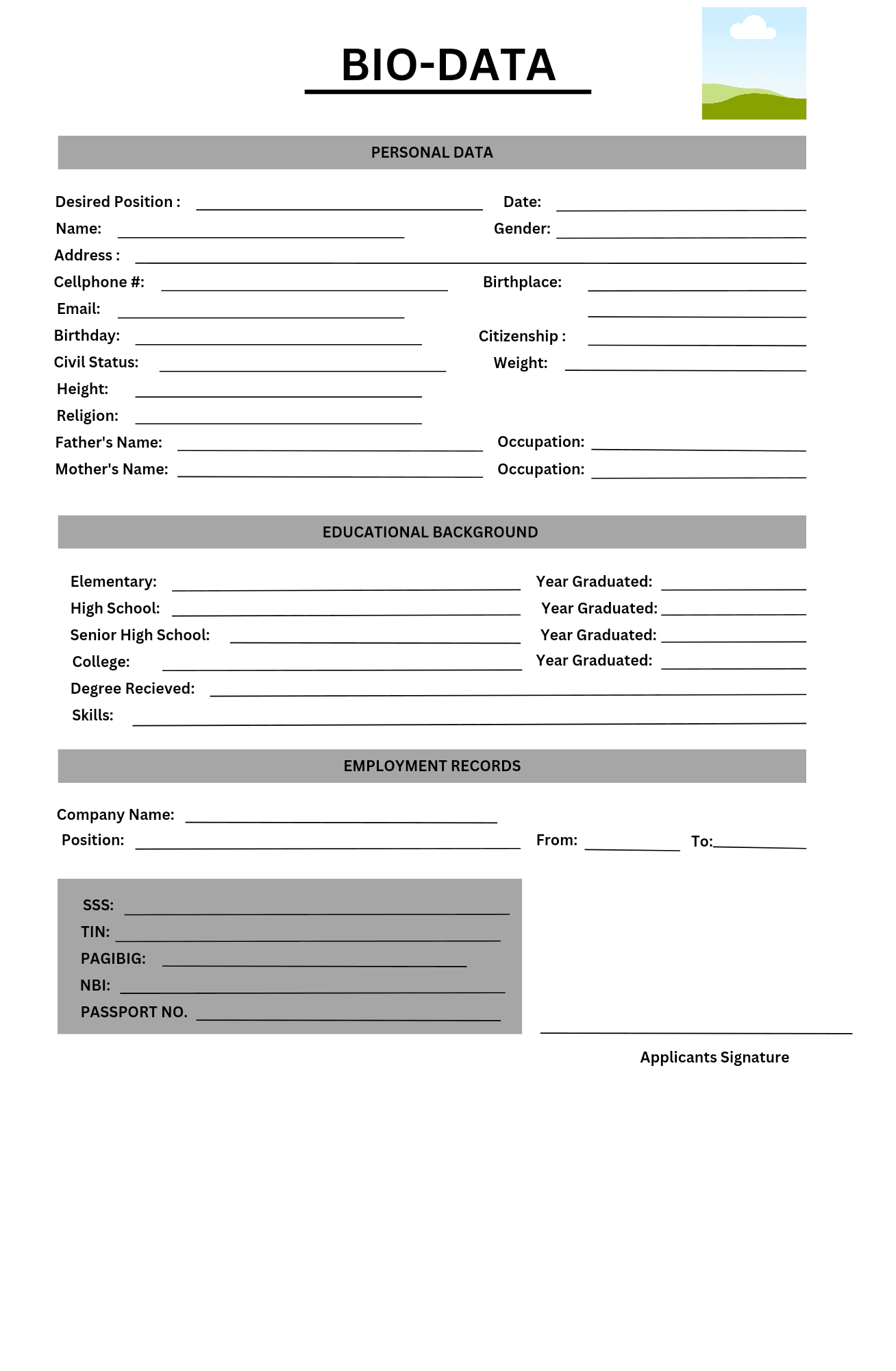 biodata applicants printable designwajeernest02 - raket.ph