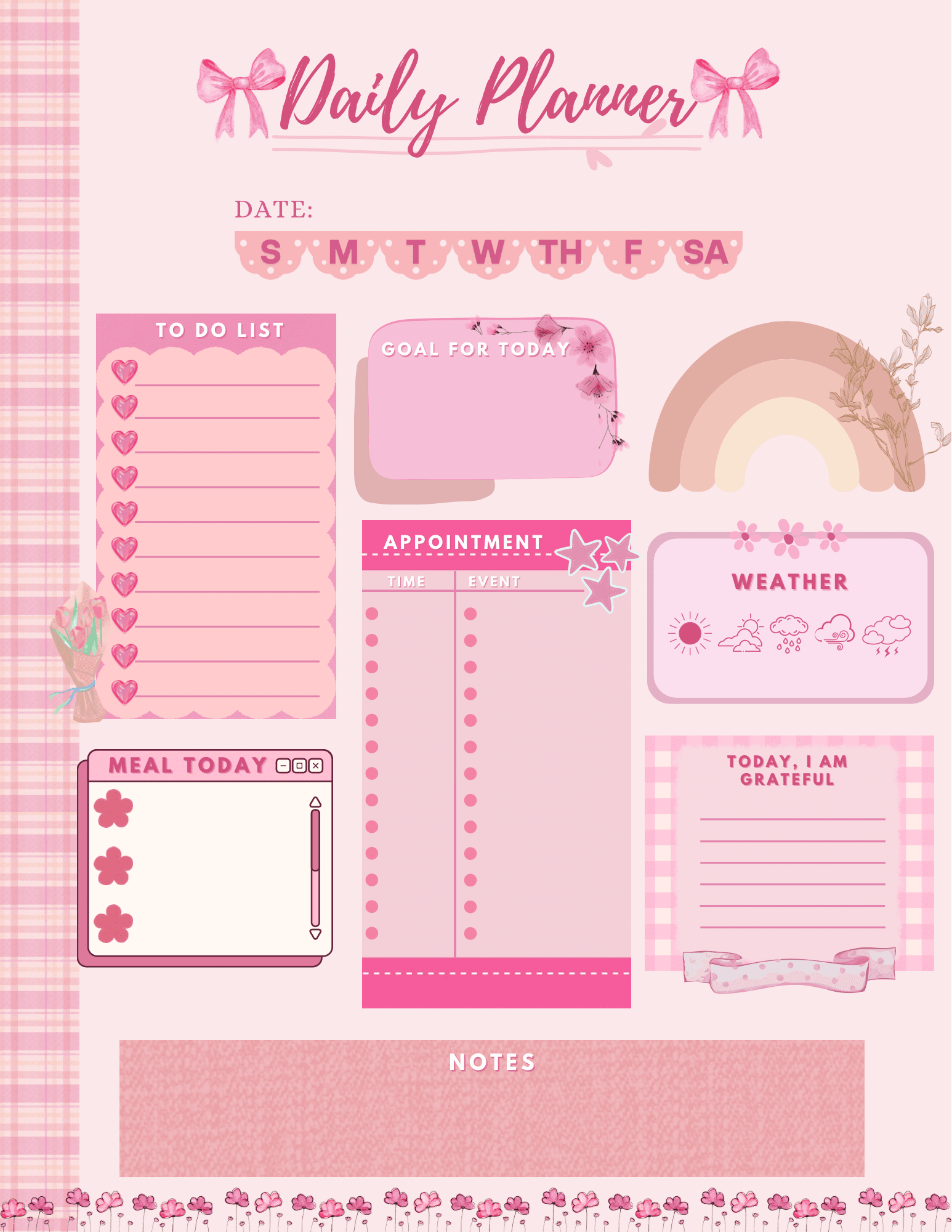 Cute Girl Planner Templates - For A Day, A Week, A To-do List And A Place