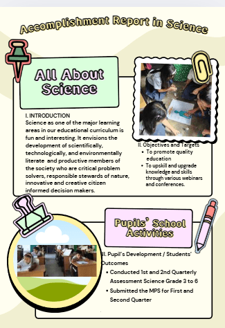 Science Accomplishment Accomplishment Report by allbeliganio - Raket.PH