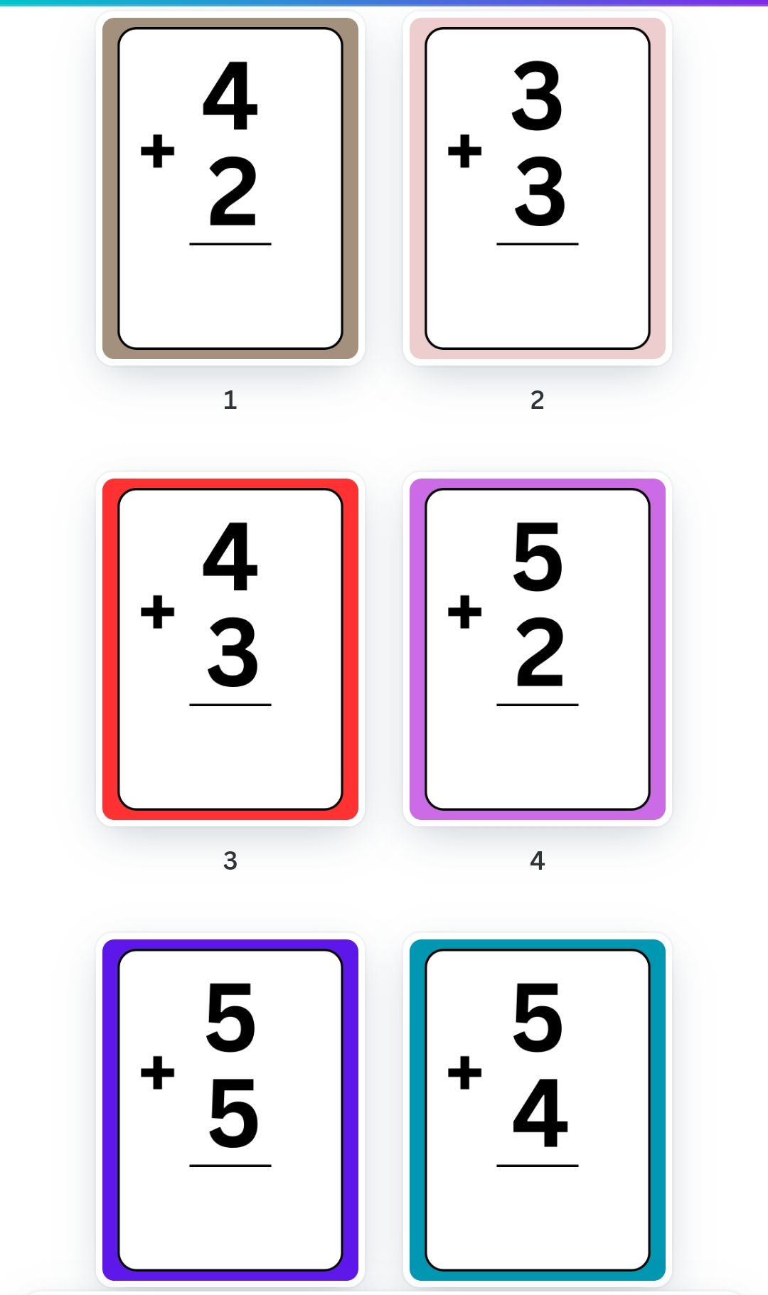 NUOBESTY 54-Piece Math Flash Cards - Addition Subtraction Number Cards For Kids Kindergarten