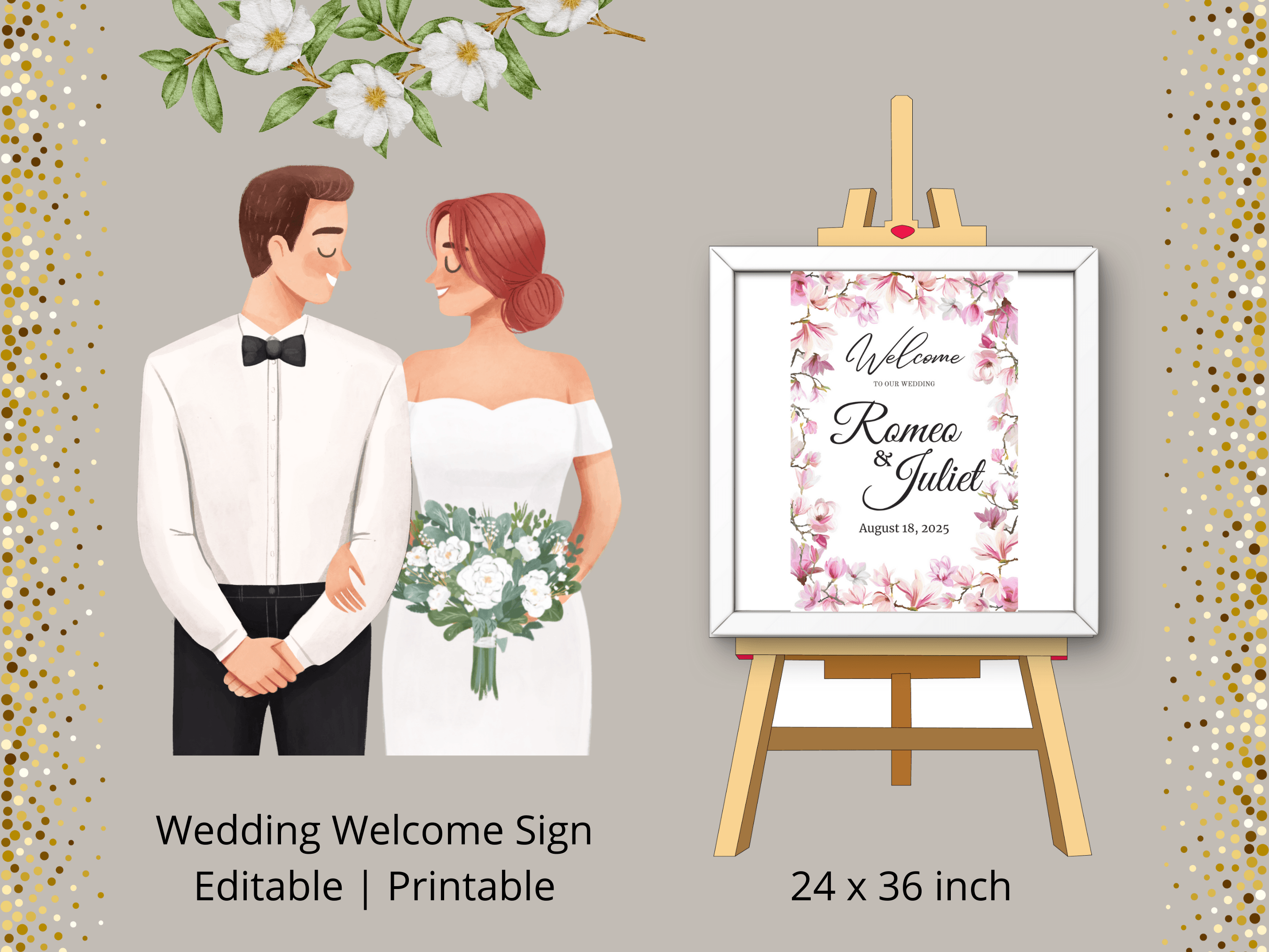 5 Sizes Editable Wedding Welcome Sign Templatewelcome Sign Printable