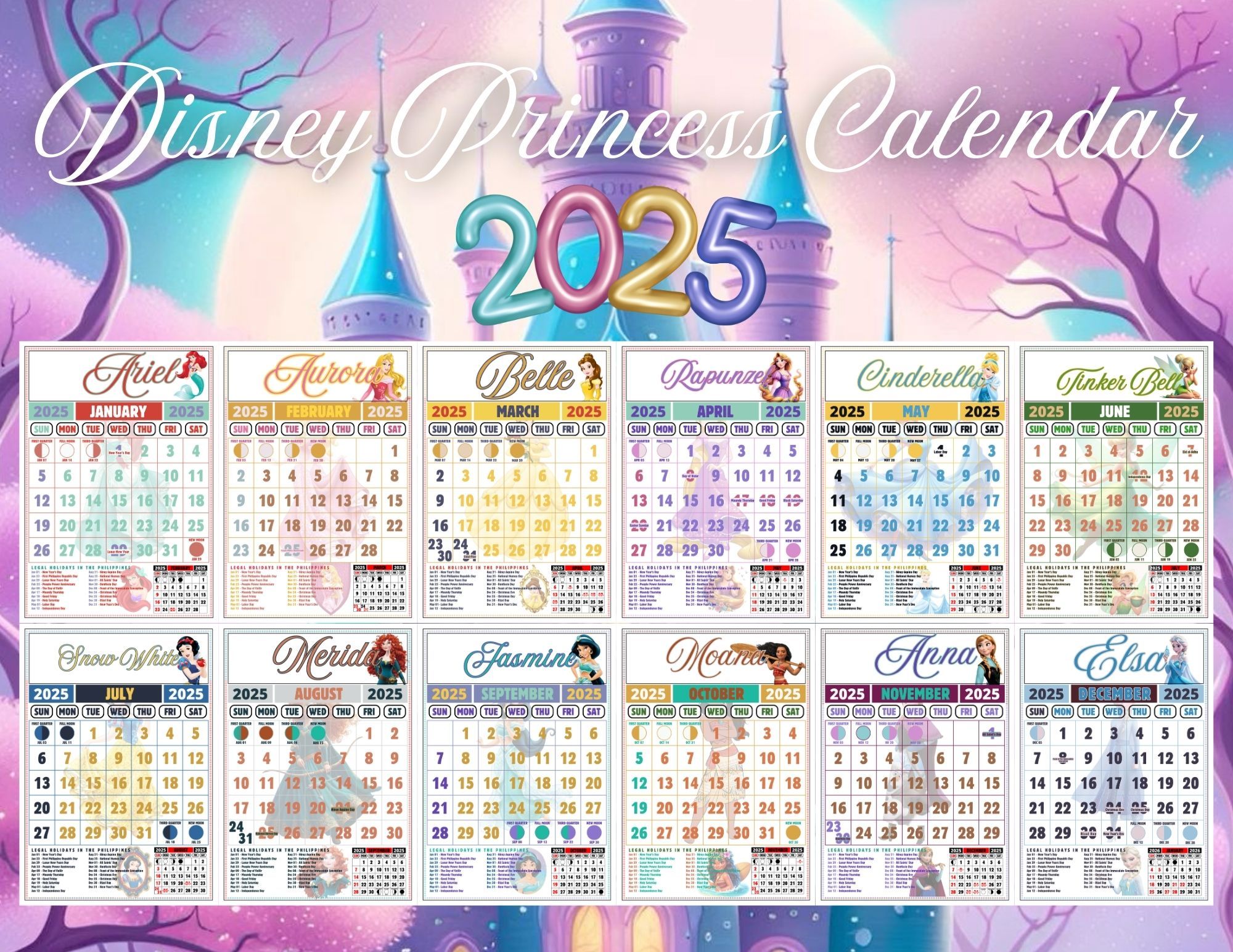 DISNEY PRINCESS 2025 CALENDAR template by nemlomongo - Raket.PH disney-princess-2025-calendar-template-by-nemlomongo-raket-ph
