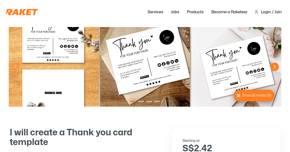 I will create a Thank you card template by jayceesolomon.js - Raket.PH