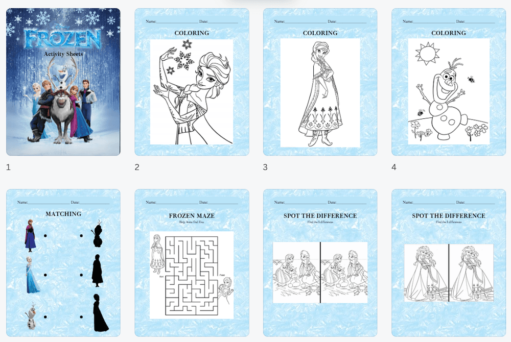 Frozen Printable Activities Printables | Frozen PDF Printables