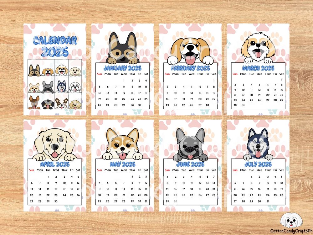 Dog Calendar 2025, Calendar 2025, printable desk calendar, mini calendar, PDF, PNG by cottoncandycraftsph - Raket.PH dog-calendar-2025-calendar-2025-printable-desk-calendar-mini-calendar-pdf-png-by-cottoncandycraftsph-raket-ph
