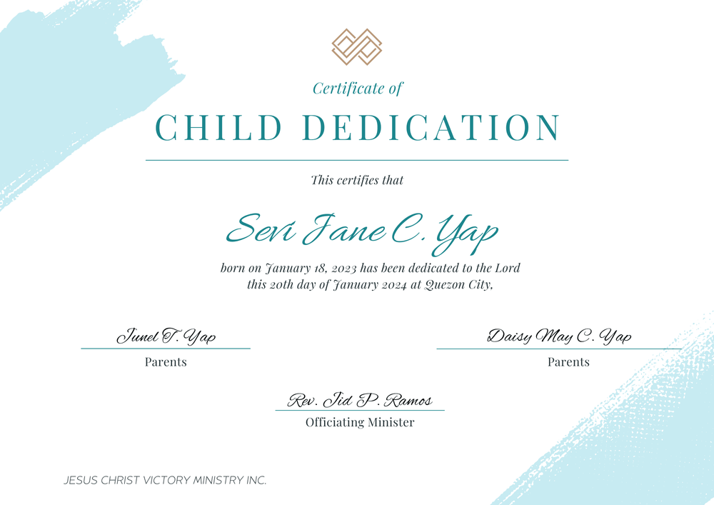 Church Dedication Certificate