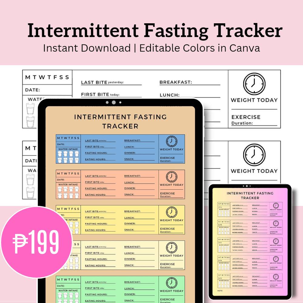 Printable Intermittent Fasting Tracker Intermittent Fasting Log Intermittent Fasting Journal Notes by gab.digitals - Raket.PH for Free Printable Intermittent Fasting Schedule