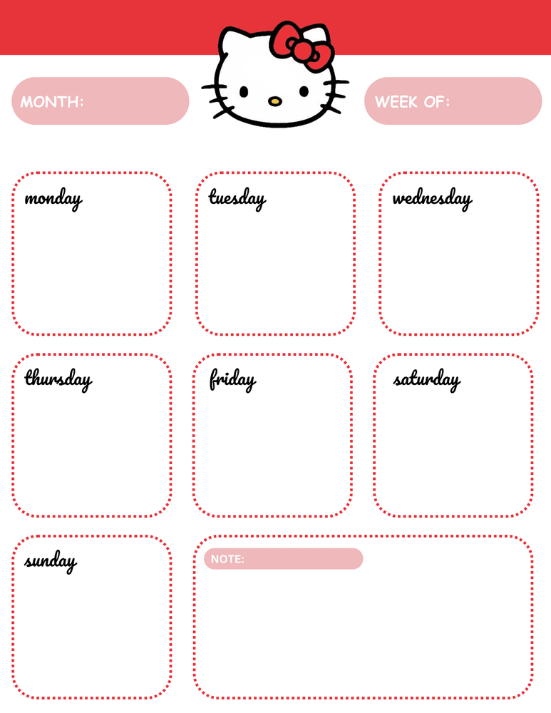Hello Kitty Planner Template My Melody Weekly Schedule | Study Planner