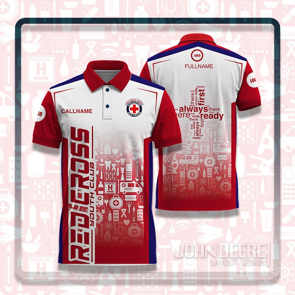 トップス red cross design big polo shirt clothing ファッション red cross design big polo shirt