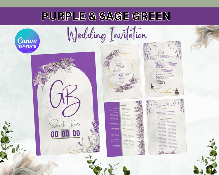 Purple And Green Wedding Invitation Cards