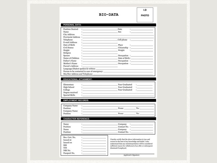 Biodata Form Philippines Excel
