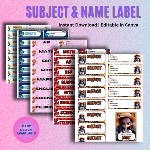 Subject Name Design Example EDITABLE Canva Subject Label Template by youraketpartner - Raket.PH
