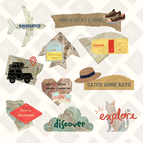 Printable Vintage Travel Stickers 50pcs Retro Travel Map Art Graffiti