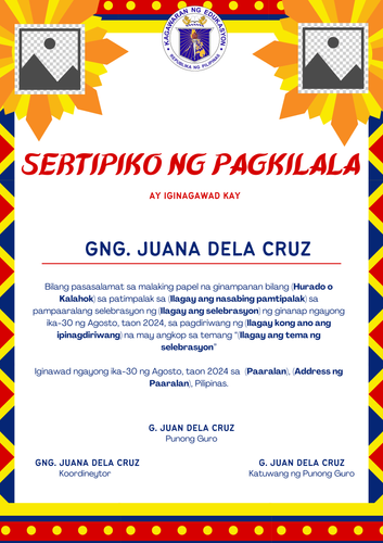 Certificate Of Excellence Tagalog Template