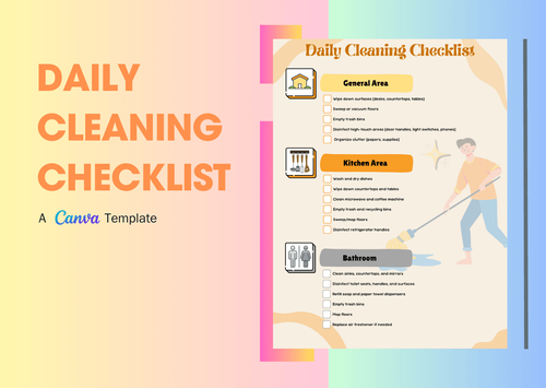 Cleaning Checklist Editable Canva Template by rodrigomanuel407 - Raket.PH