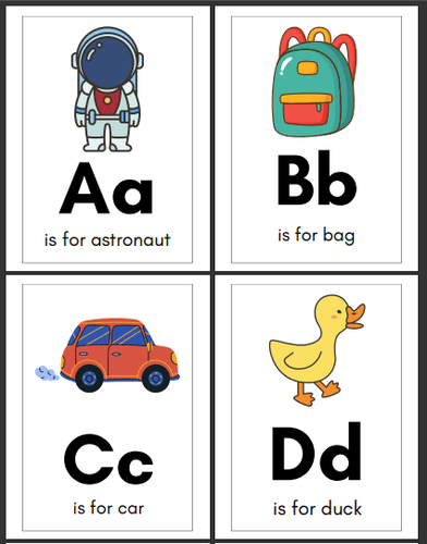 Alphabet Flashcards With Pictures Of Concrete Objects The Teaching