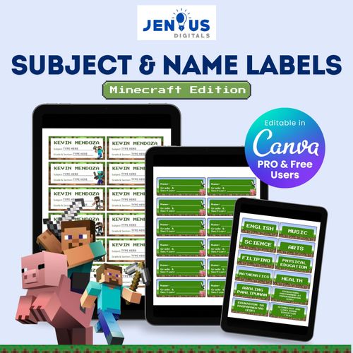 Minecraft Subject Labes Editable Label Names for School by phabellamanalo11 - Raket.PH