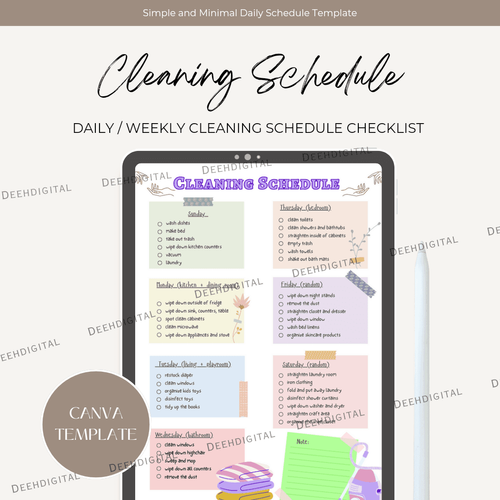 Cleaning Schedule Checklist Editable Canva Template by iammayannagriam ...